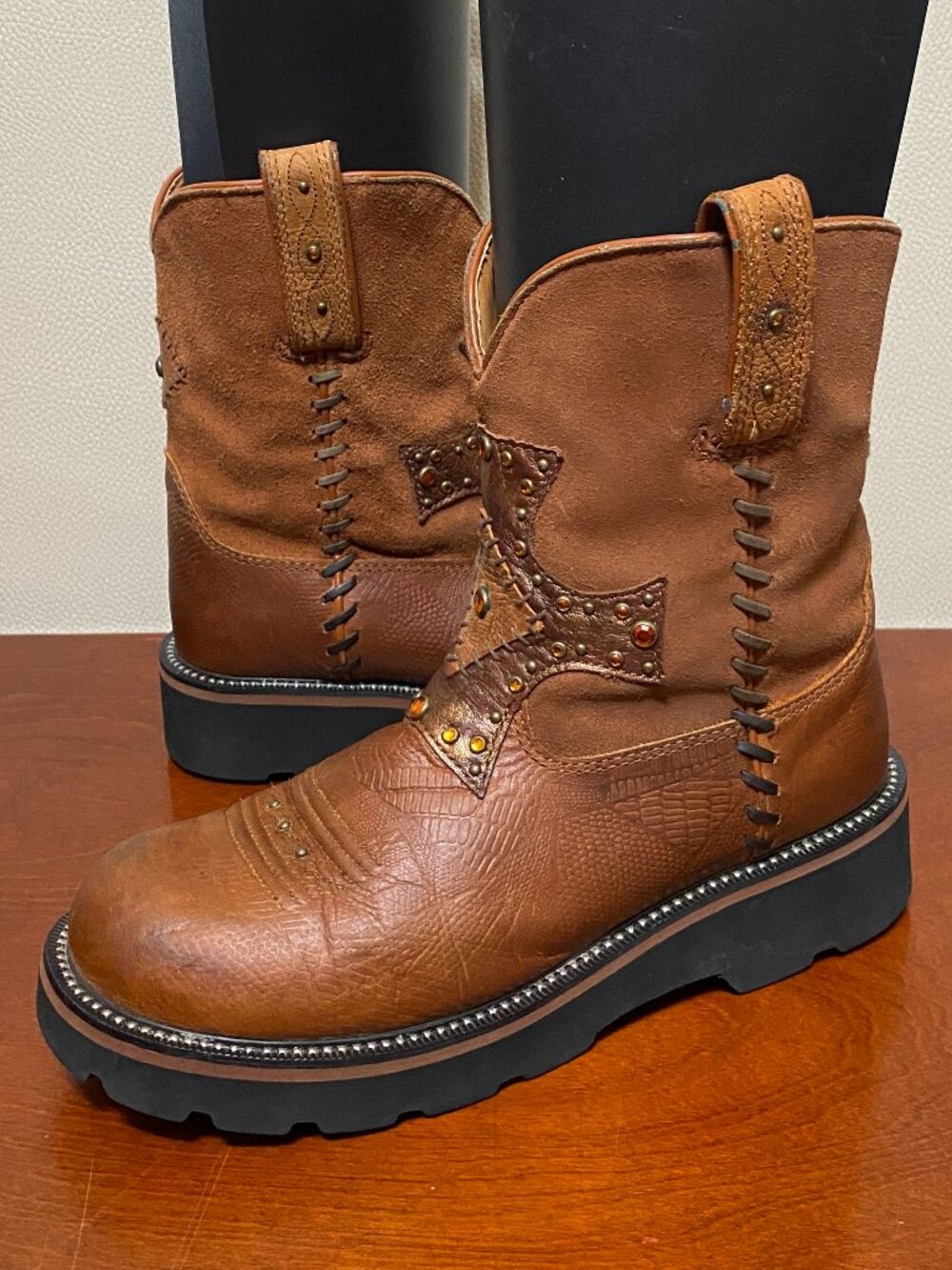 Womens Ariat Fatbaby Boots Size 8.5 B Brown Leather Western Roper Saddle Boot